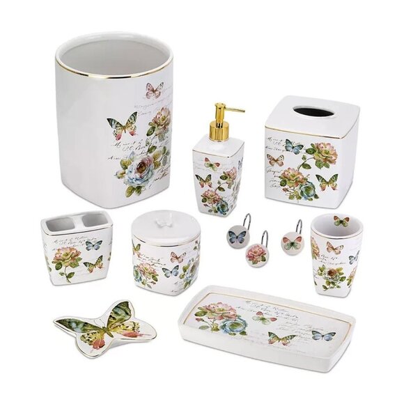 Avanti NEW Butterfly Garden White Ceramic Jar Floral Butterfly Design MSRP $30 - Picture 2 of 2